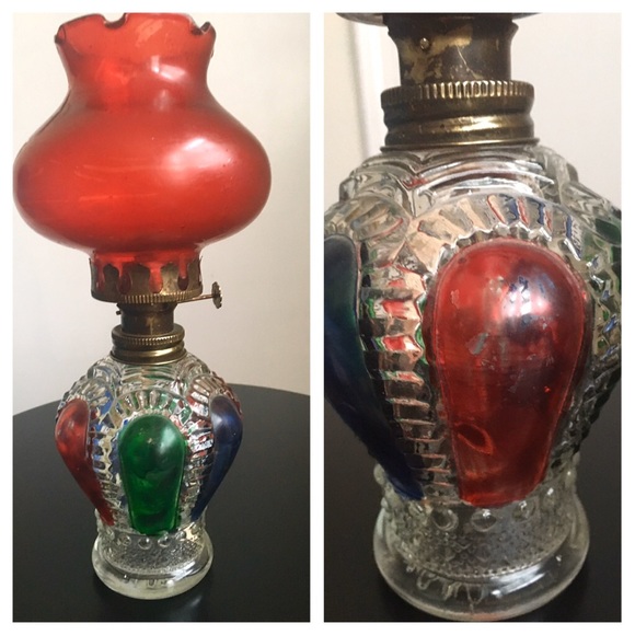 Vintage Other - Vtg Ornate Glass Kerosene Oil Lamp